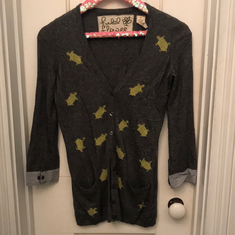 Cute gray cardigan with turtles!
